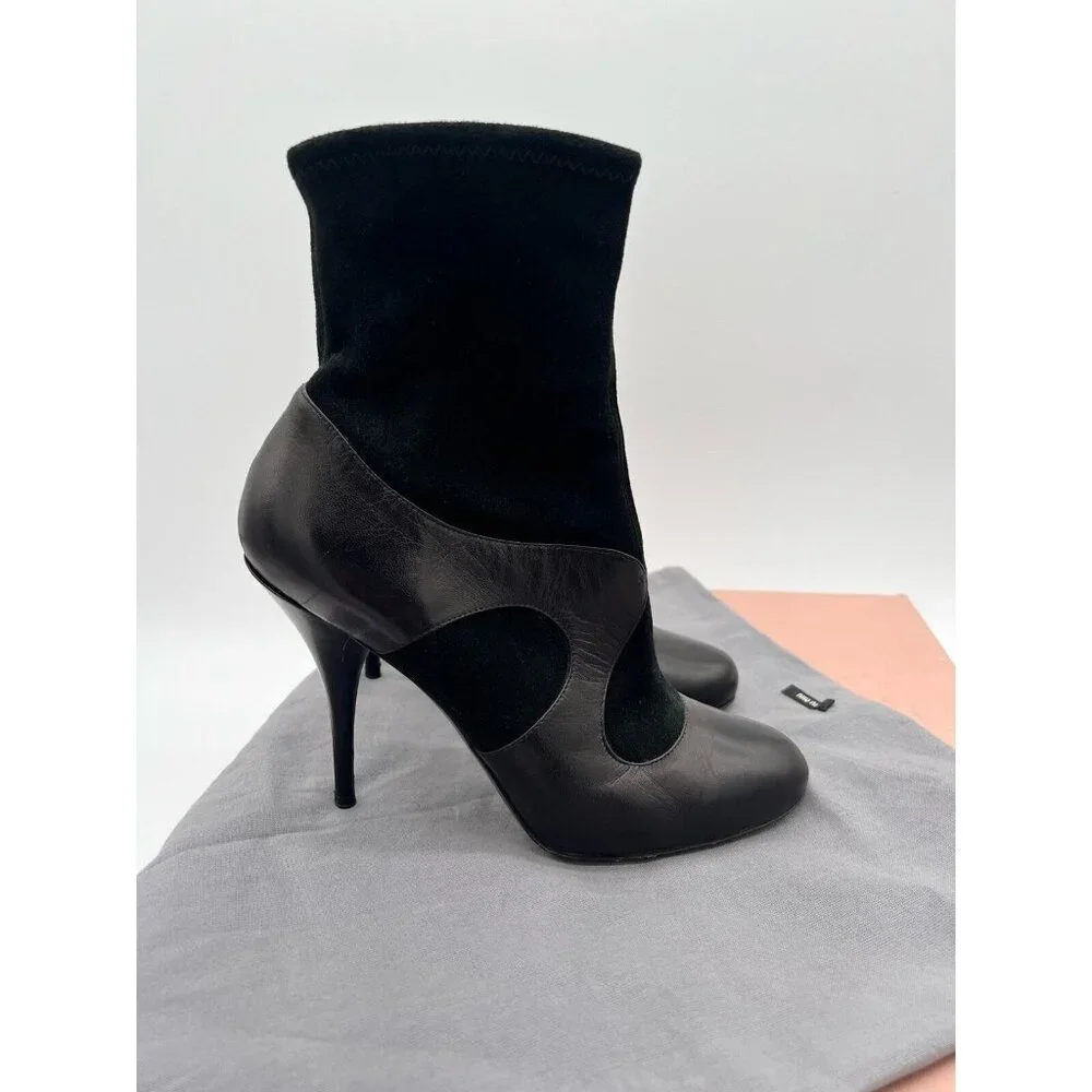 Miu Miu Boots Heels EU 37 Black Leather‎ Ankle Boots Booties Gothic Witchy box